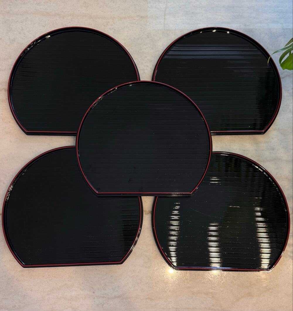 Japanese Reversible Half-Moon Lacquerware Serving Trays – Set of 5